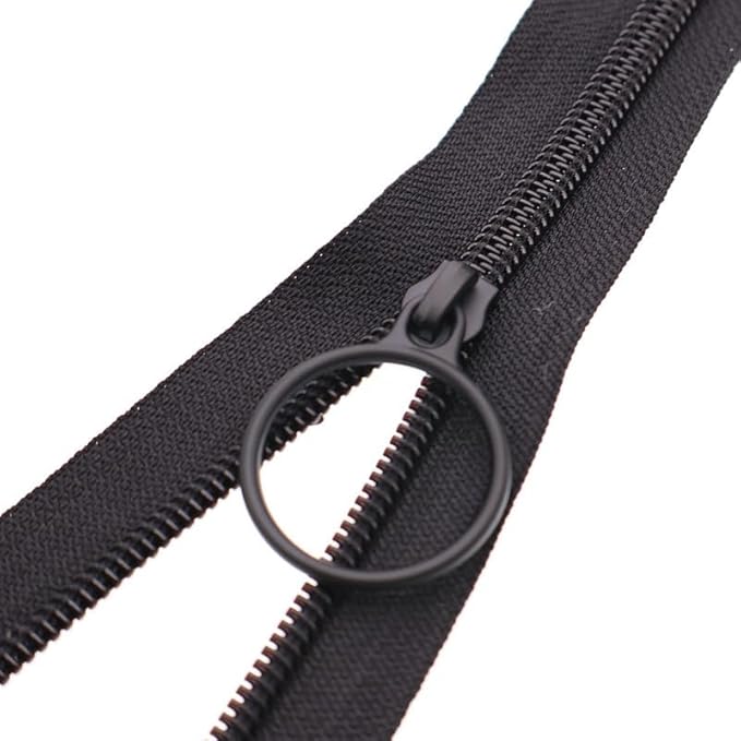 Leekayer #5 Black Nylon Coil Zippers by The Yards Bulk 10 Yards with 25pcs Black Ring Pull Sliders for DIY Tailor Sewing Craft,Luggage,Dress,Sofa Cushion,Pillow,Bag