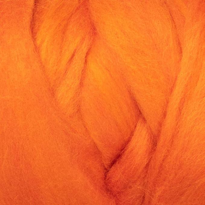 Colored Natural Wool roving Chunky Thick 1 lb. Best Wool for Needle Felting, Wet Felting, handcrafts and Spinning Yarn. (Orange, 1 lb)