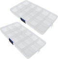 Xiaoyztan Clear Plastic Organizer, 15 Small Grids with Adjustable Dividers, Jewelry Box Bead Storage Container for Small Parts, Fishing Tackle, DIY Crafts, and Earrings, 2Pcs