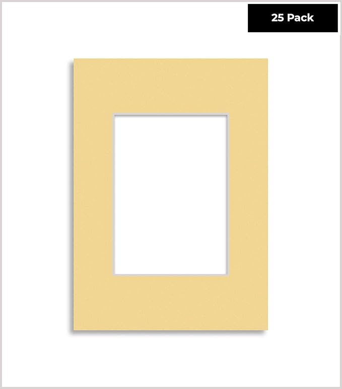 Pack of 25 Acid Free 8.5x11 Mats Bevel Cut for 7x9 Photos - Marzipan Beige Precut Matboards With Backing Boards and Clear Photo Mat Bags For Pictures, Photos, Framing - 4-ply Thickness