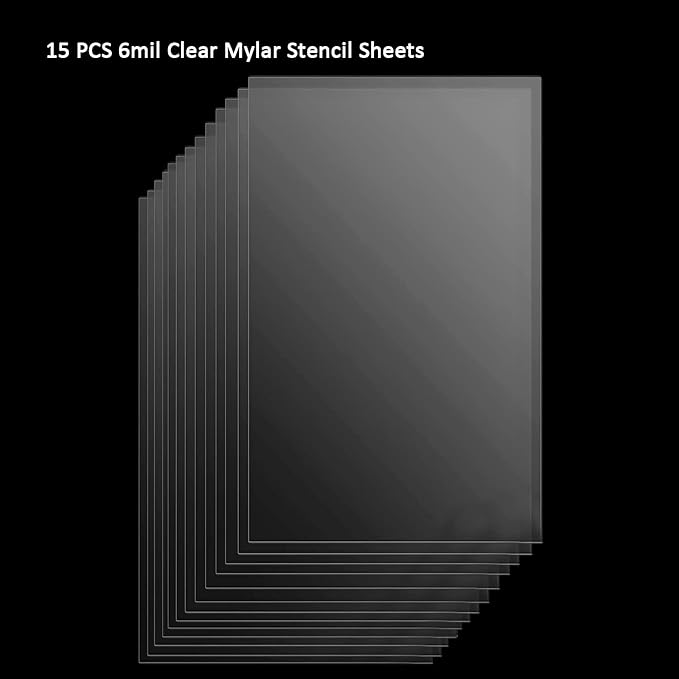 15 Pack 6 Mil Blank Stencil Sheets 12 x 24 inch Mylar Sheet Clear PET Blank Stencil Making Sheet Blank Mylar Templates for DIY Art Craft, Cricut, Silhouette, Vinyl Cutting
