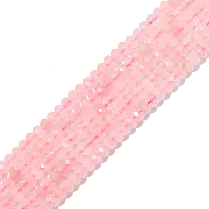 Natural Rose Quartz Crystal Beads 4x2mm 120pcs Faceted Rondelle Loose Semi Gemstone Beads for Jewelry Making Design