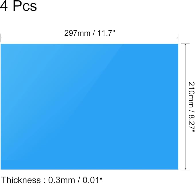uxcell 4Pcs A4 Gel Light Lighting Filter Overlay Transparent Color Correction Plastic Vinyl PVC Sheets Photography Television Blue,0.3mm