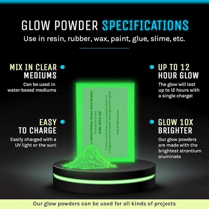Glow in The Dark Pigment Powder - Neutral and Fluorescent Color for Art Painting, Fine Art, Nail Art Paint, and DIY Crafts - Long Lasting, 10+ Color Options - Neutral Sky Blue - (12 Grams/ .42oz)