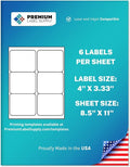 Premium Label Supply White Sticker FBA Labels – 4" x 3.33" – Laser/Inkjet Compatible – (6 per Sheet), 100 Sheets - 600 Total Adhesive Labels