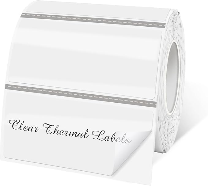 1" x 2" Transparent Thermal Label Stickers,Waterproof Thermal Printer Sticker Labels for Gift Wrapping, Self-Adhesive Name Price Tag DIY Custom Logo Design (500 pcs,Clear)