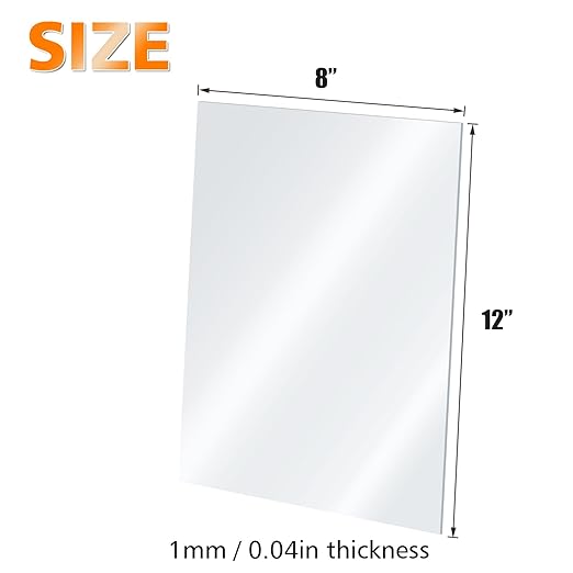 Egofine Plexiglass Sheets Acrylic Sheets 4 Pack of 8x12’’ 0.04 Thick Clear Plastic Cast Transparent Plexi Glass for Crafting Projects, Replacement Picture Frame Glass, DIY Display, Easy to Cut