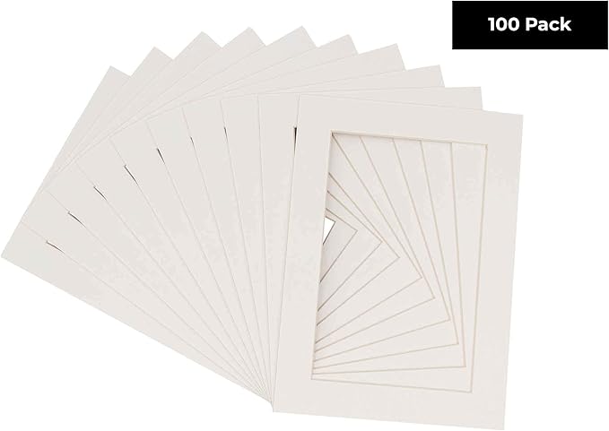 5x7 Mat for 8.5x11 Frame - Precut Mat Board Acid-Free Textured White 5x7 Photo Matte For a 8.5x11 Picture Frame, Premium Matboard for Family Photos, Show Kits, Art, Picture Framing, Pack of 100 Mats