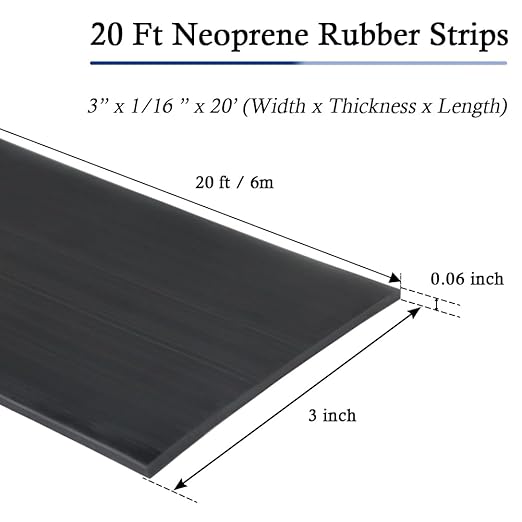 Neoprene Rubber Strips Self Adhesive Solid Rubber Sheets, Rolls & Strips for DIY Gaskets Crafts Pads Seals Warehouse Flooring Neoprene Sheet with Adhesive Backing (3" Wide x 1/16" Thick x 20' Long)