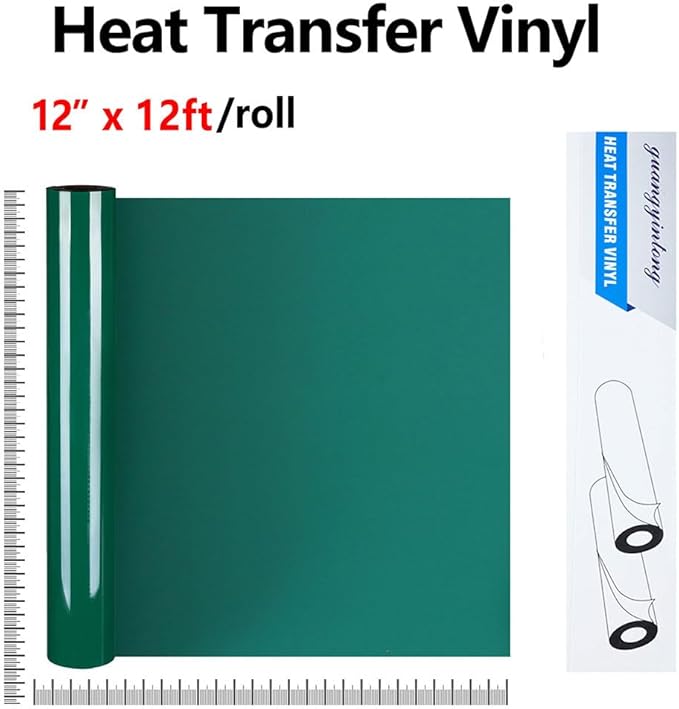 Guangyintong Heat Transfer Vinyl Rolls, 12" x 12ft Matte Green HTV for T-Shirts, All Cutter Machines, Easy Cut & Weed