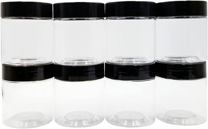 4 oz Plastic Jars with Lids,8 Pack Wide-mouth Clear Storage Containers, Empty Round Clear Plastic Jars with Lids and labels for Body Butter, Bath Salt, Slime and Beauty Products
