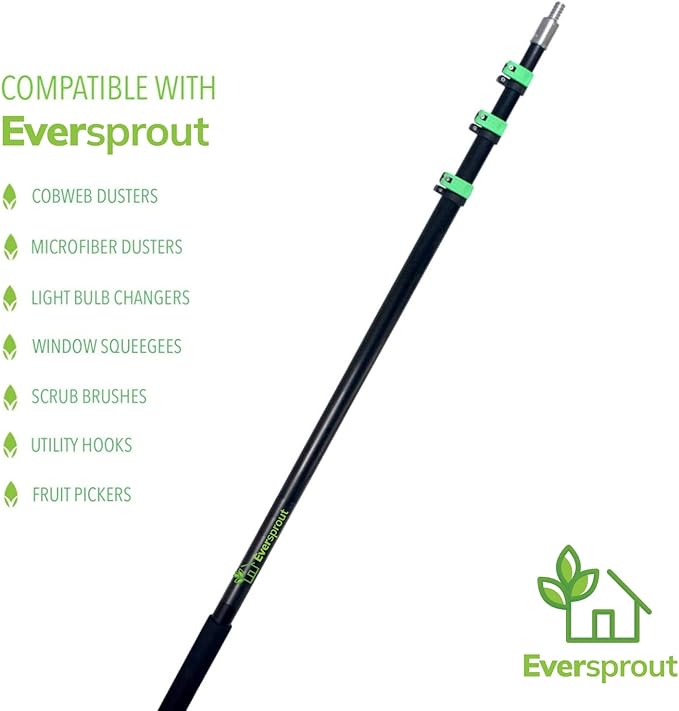 EVERSPROUT 7-to-24 Foot Telescopic Extension Pole (30 Foot Reach) | Heavy-Duty Sturdy Aluminum | Easy Flip-Tab Lock Mechanism | Twist-On Metal Tip Works for Squeegee, Duster, Paint Roller (Pole only)