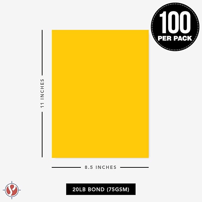 8.5 x 11" Gold Color Paper Smooth, for School, Office & Home Supplies, Holiday Crafting, Arts & Crafts | Acid & Lignin Free | Regular 20lb Paper - 100 Sheets