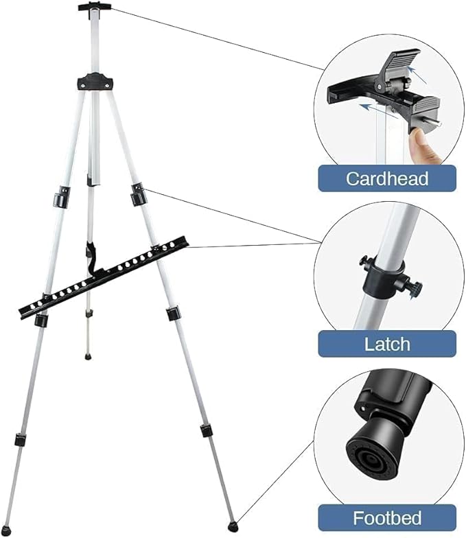 Art Easel Stand for Painting and Sign - RRFTOK Aluminum 66 Inch Metal Tripod Adjustable Portable Easels for Display - Canvas Stand for Table Top Floor Drawing for Artists Adult Holder or Teen