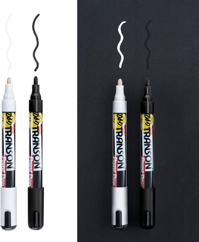 TRANSON Black and White Permanent Paint Markers for Fabric Rock Craft Diy Painting Medium Tip Oil Based Waterproof