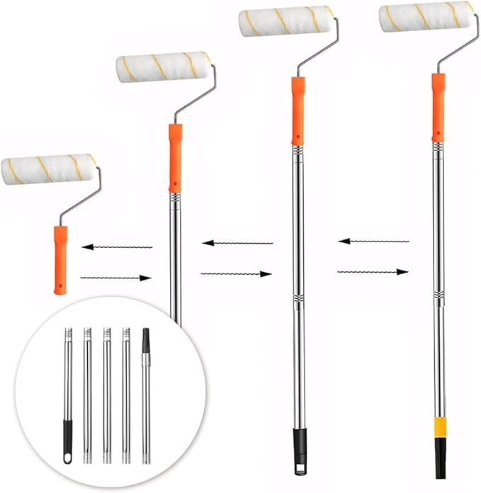 Extension Pole 71inch Adjustable Paint Rollers Brush Extension Pole 5 Pieces Stainless Steel Pole for Window Squeegee Ceiling Cleaning Tools