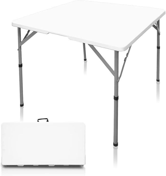 34" Fold in Half Square Folding Table, Plastic Square Card Table, Game for Puzzles Crafting Fold in Half Camping Table Utility use for Indoor Outdoor Picnic Party