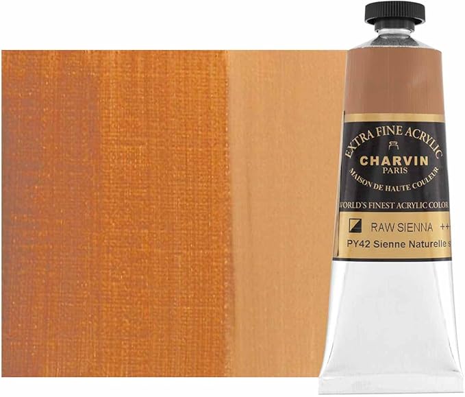 Charvin Extra Fine Professional Acrylic Paint - Raw Sienna, 60ml Tube, Triple-Milled, Lightfast Pigments, Open Stock Artist Acrylic Paints in Nature-Inspired Hues