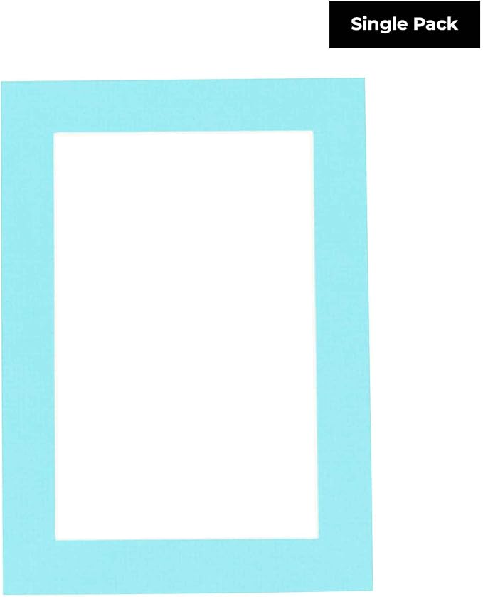 8.5x11 Mat Bevel Cut for 7x9 Photos - Acid Free Aquamarine Blue Precut Matboard With Backing Board and Crystal Clear, Self Seal Photo Mat Bag - For Pictures, Photos, Framing - 4-ply Thickness