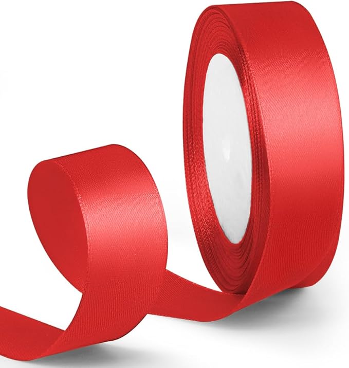 1 Inch 25 Yards Satin Ribbon Red, Solid Color Fabric Ribbon for Gift Wrapping, Wedding, Polyester Gift Ribbon for Birthday Party Decoration, Craft, Hair, Floral, Sewing