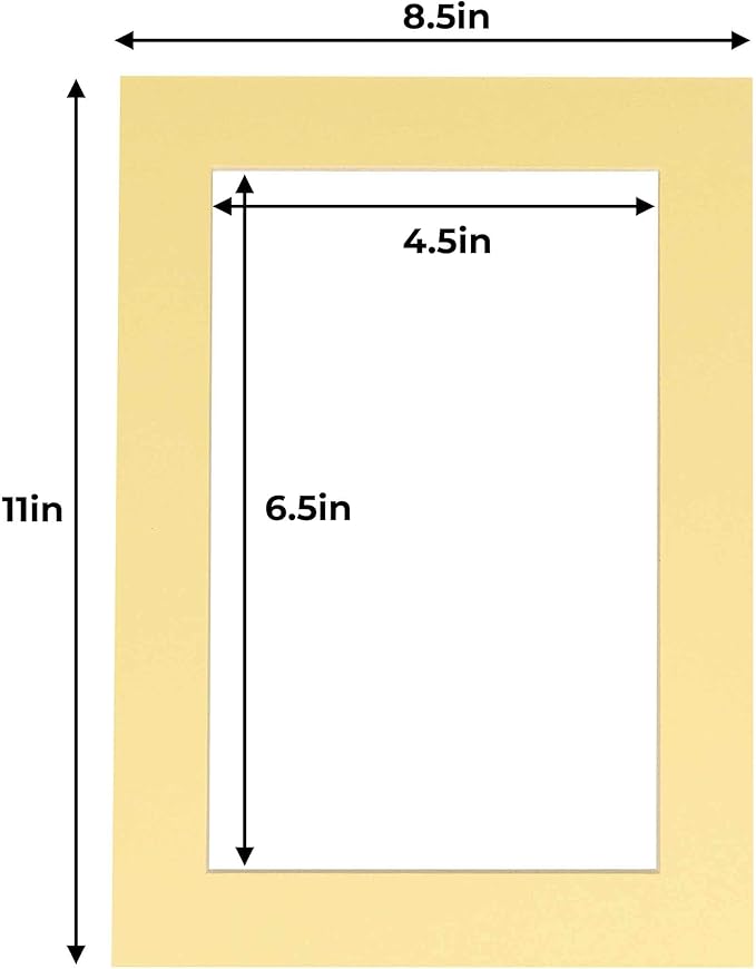 5x7 Mat for 8.5x11 Frame - Precut Mat Board Acid-Free Soft Yellow 5x7 Photo Matte For a 8.5x11 Picture Frame, Premium Matboard for Family Photos, Show Kits, Art, Picture Framing, Pack of 10 Mats