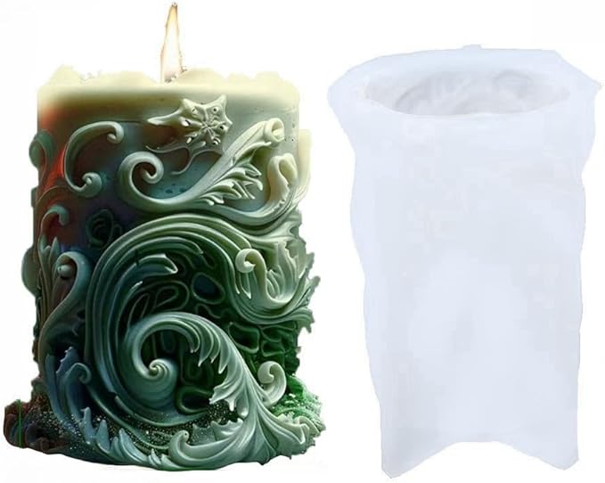Starfish Shell Cylindrical Candle Mold, Marine Conch Silicone Mold, Wave Epoxy Resin Casting Mold, Chocolate Fudge, DIY Wax Soap, Candle Making Process Essential Materials B