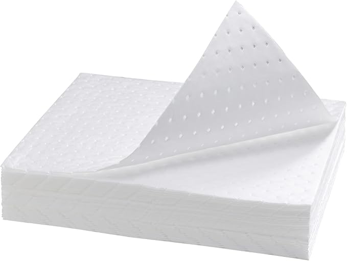 Spill Absorbent Pads 15" x 20" Heavyweight Oil Absorbing Mats,White Absorbing Heavy Weight Oil-Only Absorbent Mat Pad (30PCS)