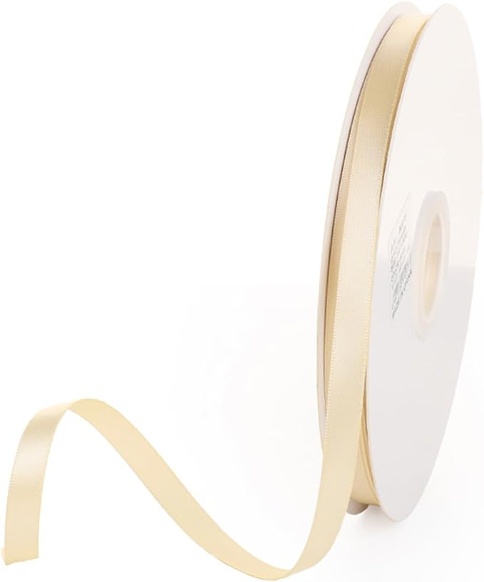 3/8" x 100 Yards Champagne Polyester Satin Ribbon Single Faced Bulk Fabric Ribbons for Gift Wrapping, Crafting and DIY Projects, Scrapbooking, Bows and Card Making