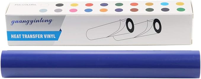 Guangyintong Heat Transfer Vinyl Blue HTV Rolls, 12" x 12ft Iron on Vinyl for T-Shirts, Matte Surface HTV for All Cutter Machine Easy to Cut & Weed for Heat Vinyl DIY Design