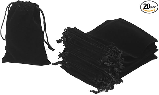 HRX Package 20pcs Velvet Drawstring Bags, 5x7 inches Velvet Pouches for Jewelry Gift Packaging (Black)