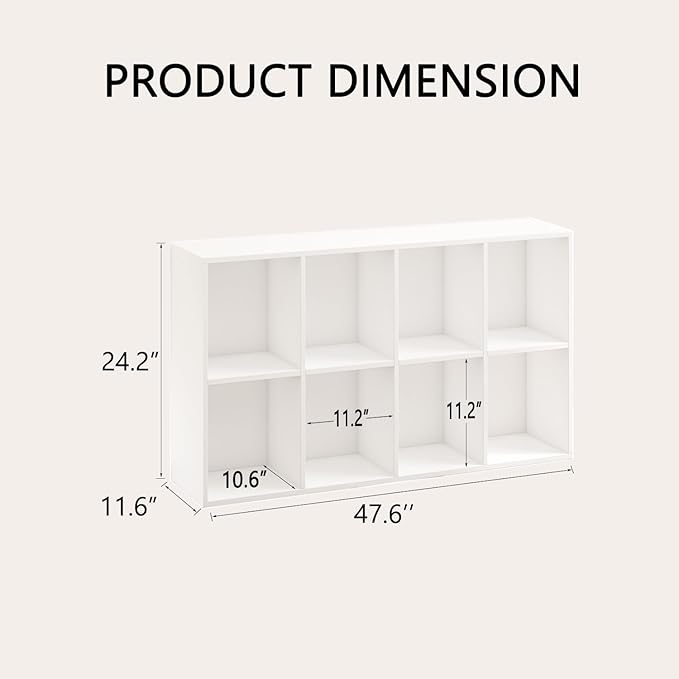 Wooden 8 Cube Storage Organizer with Closed Back Panel,White Shelf Heavy Duty Cubby Storage Organizer with Compartments for Living,Display Shelf,Bookshelf (White, 8-Cube)