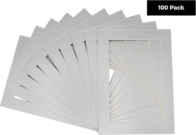 11x14 Mat for 8.5x11 Photo - Precut Metallic Silver Picture Matboard for Frames Measuring 11 x 14 Inches - Bevel Cut Matte to Display Art Measuring 8.5 x 11 Inches - Acid Free Pack of 100 MATS
