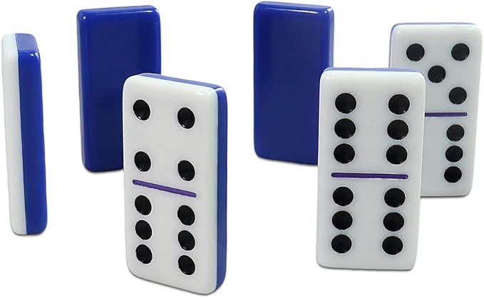 IDTQ Dominoes Set for Adults, Double 6 Dominos Game Set with 28 Domino Tiles Double with Upscale Gift Boxes -7 Polyhedral Dice -Classic Board Games (Dark Blue)
