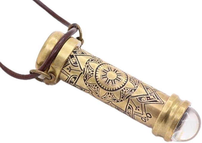 RII Brass Teleidoscope/Kaleidoscope Pandent with leather Cord Necklace, Etched Mandala Pattern Locket, Pocket Scope -A unique Gift for Loved Ones