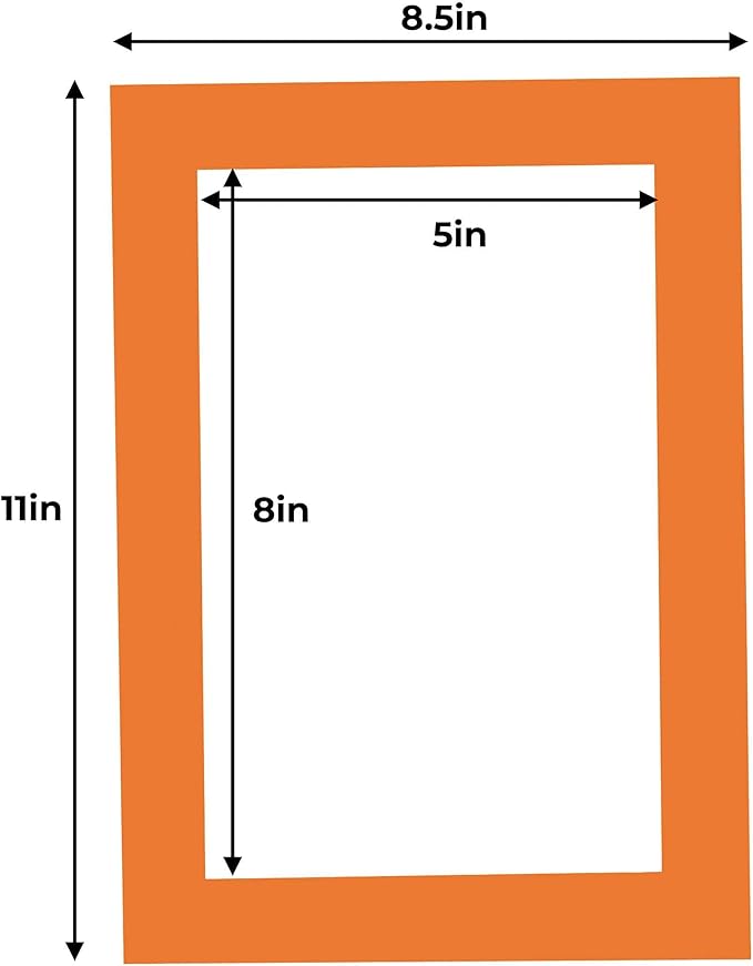 5.5x8.5 Mat for 8.5x11 Frame - Precut Mat Board Acid-Free Orange 5.5x8.5 Photo Matte for a 8.5x11 Picture Frame, Premium Matboard for Family Photos, Show Kits, Art, Picture Framing, Pack of 100 Mats