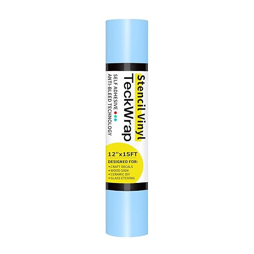 TECKWRAP Blue Stencil Vinyl - Transfer Tape Removable Vinyl- Easy to use, No Residue, Multi-Purpose (12” x 15FT)