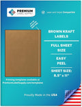 Premium Label Supply Brown Kraft Full Sheet Sticker Labels – 8.5" x 11" – Laser/Inkjet Compatible – 25 Sheets