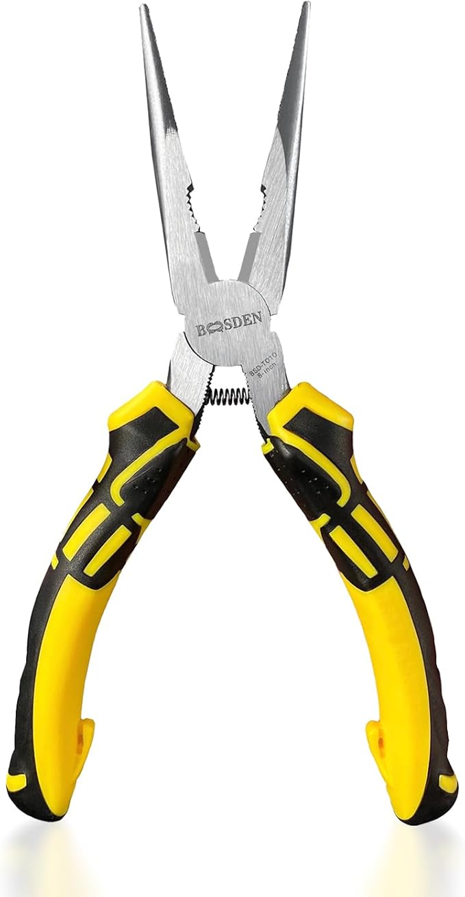 BOOSDEN® 8 inch Needle Nose Pliers with Side Cutters, Precision Long Nose Pliers with Wire Cutters, Professional Needle Nose Spring Loaded Pliers, Used for Cutting Clamping Pinching Jewelry Making