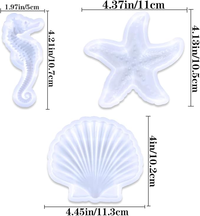 3PCS Marine Starfish Shell Hippocampus Resin Molds,DIY Handmade Baking Tools, Resin Casting for Desktop Aquarium Fishtank,Valentine Present Home Office Art Decor