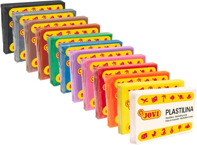 Jovi - Plastilina, 24 Bars of Reusable and Non-Drying Modeling Clay in 12 Assorted Colors, 100% Vegetable-Based, Non-Toxic and Gluten-Free, for Arts & Crafts Projects, Total of 2.64lb