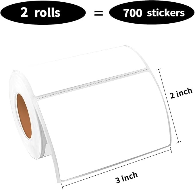 3"x2" Direct Thermal Label Stickers,Self-Adhesive Square Thermal Labels (350pcs Per Roll,2 Rolls)