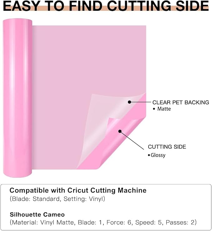 HTVRONT Pink Permanent Vinyl, 12" x 40 FT Adhesive Permanent Vinyl Roll for All Cutting Machine, Silhouette, Cameo Cutters, Signs, Scrapbooking, Craft, Die Cutters (Glossy Pink)