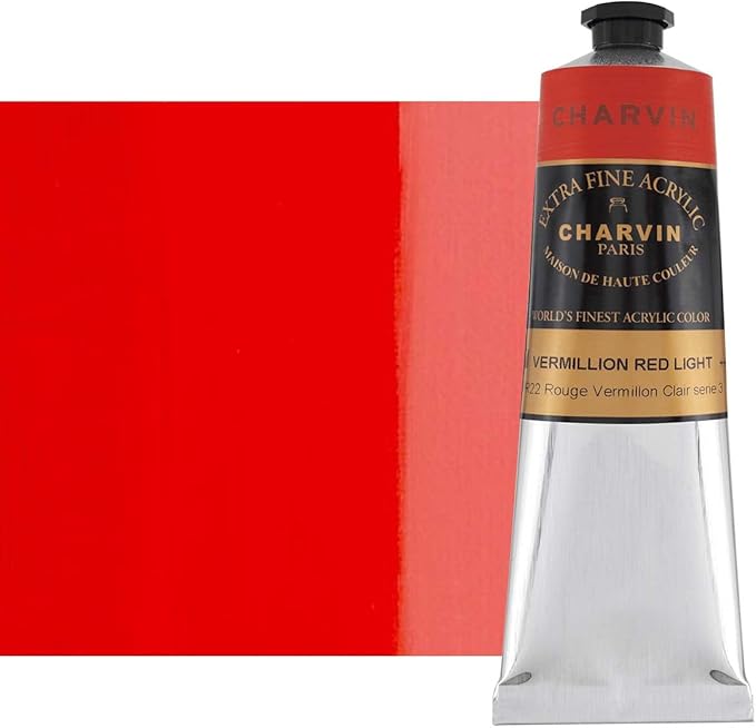 Charvin Extra Fine Professional Acrylic Paint - Vermilion Red Light, 150ml Tube, Triple-Milled, Lightfast Pigments, Open Stock Artist Acrylic Paints in Nature-Inspired Hues