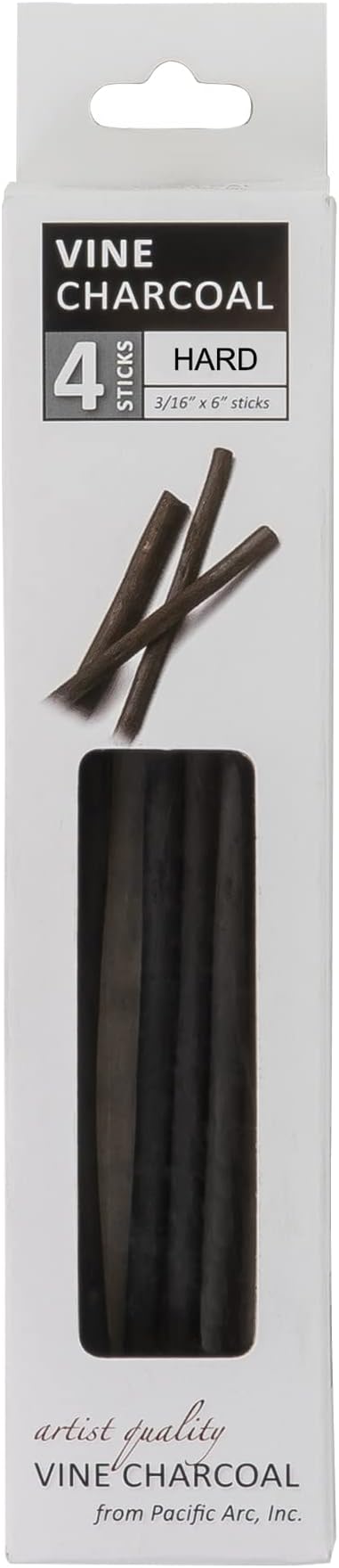 Pacific Arc Artist Vine Charcoal Sticks and Smooth Drawing Charcoal Parent (Hard 4 Pack)