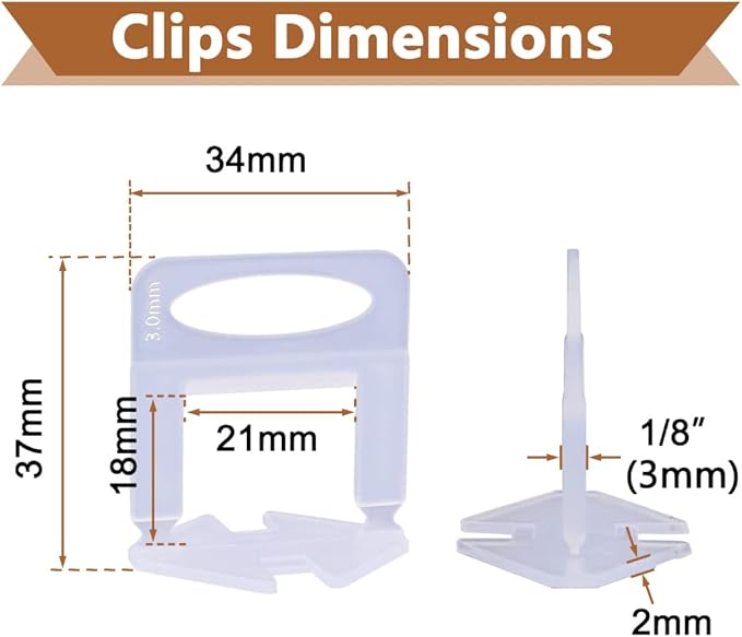 600 PCS Tile Leveling System Clips 1/8''(3mm) 600-Piece Tiles Leveler Spacers Tool for Professional Ceramic Tile and Stone Installation