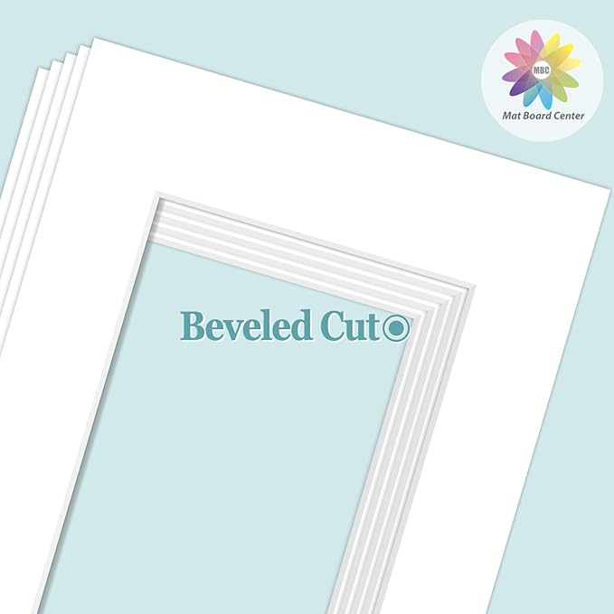 MBC Mat Board Center, 5 Pack 11X14 for 9X12 White Picture Mats Frame Mattes, Bevel Cut, Acid Free, 4-Ply Thickness