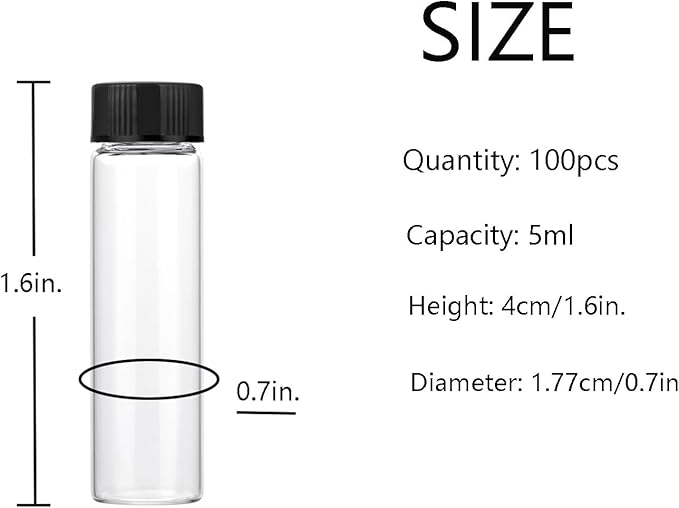 5ml Clear Small Glass Vials 100pcs with Screw Caps(100pcs)