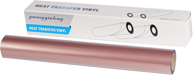 guangyintong Rose Gold Heat Transfer Vinyl Rolls, 12" x 8ft PU Iron on Vinyl, Soft, Thin, Elastic, Machine Washable, Compatible with All Cutter Machines, Ideal for T-Shirts, Bags, Hats