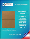 Premium Label Supply Brown Kraft Sticker Labels – 8.5" x 5.5" – Laser/Inkjet Compatible – (2 per Sheet), 500 Sheets – 1,000 Total Adhesive Labels