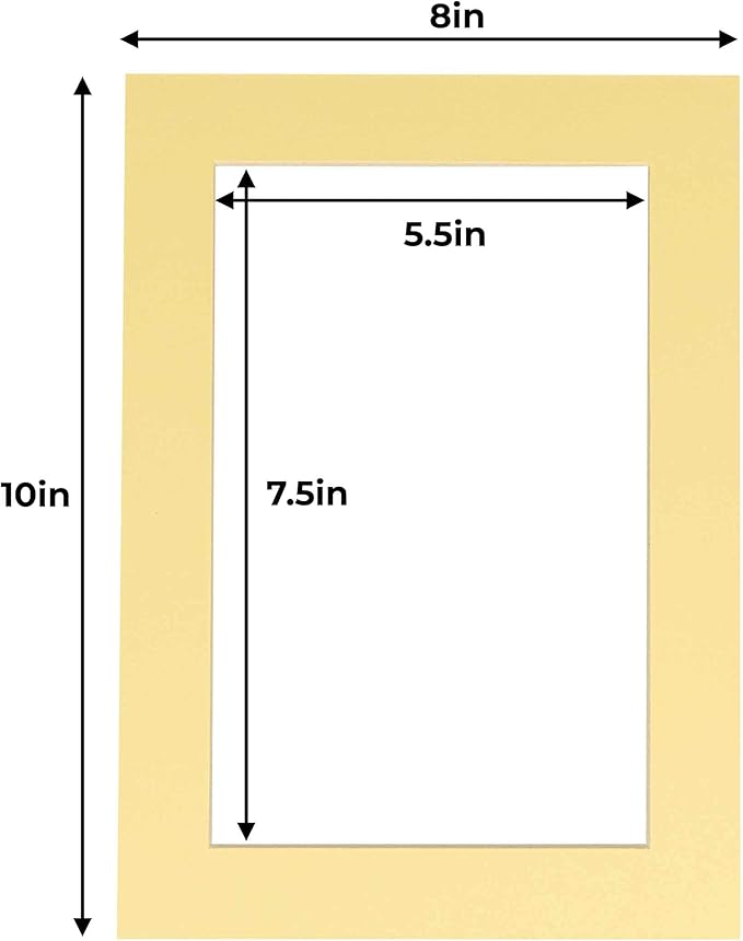 6x8 Mat for 8x10 Frame - Precut Mat Board Acid-Free Show Kit with Backing Board, and Clear Bags Soft Yellow 6x8 Photo Matte Made to Fit a 8x10 Picture Frame Matboard for Framing, Pack of 25 Mats